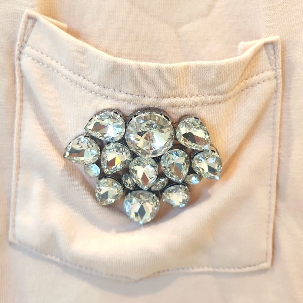 Calvin Klein Blush T-Shirt With Crystal Embellishment, Size Large - Picture 3 of 8